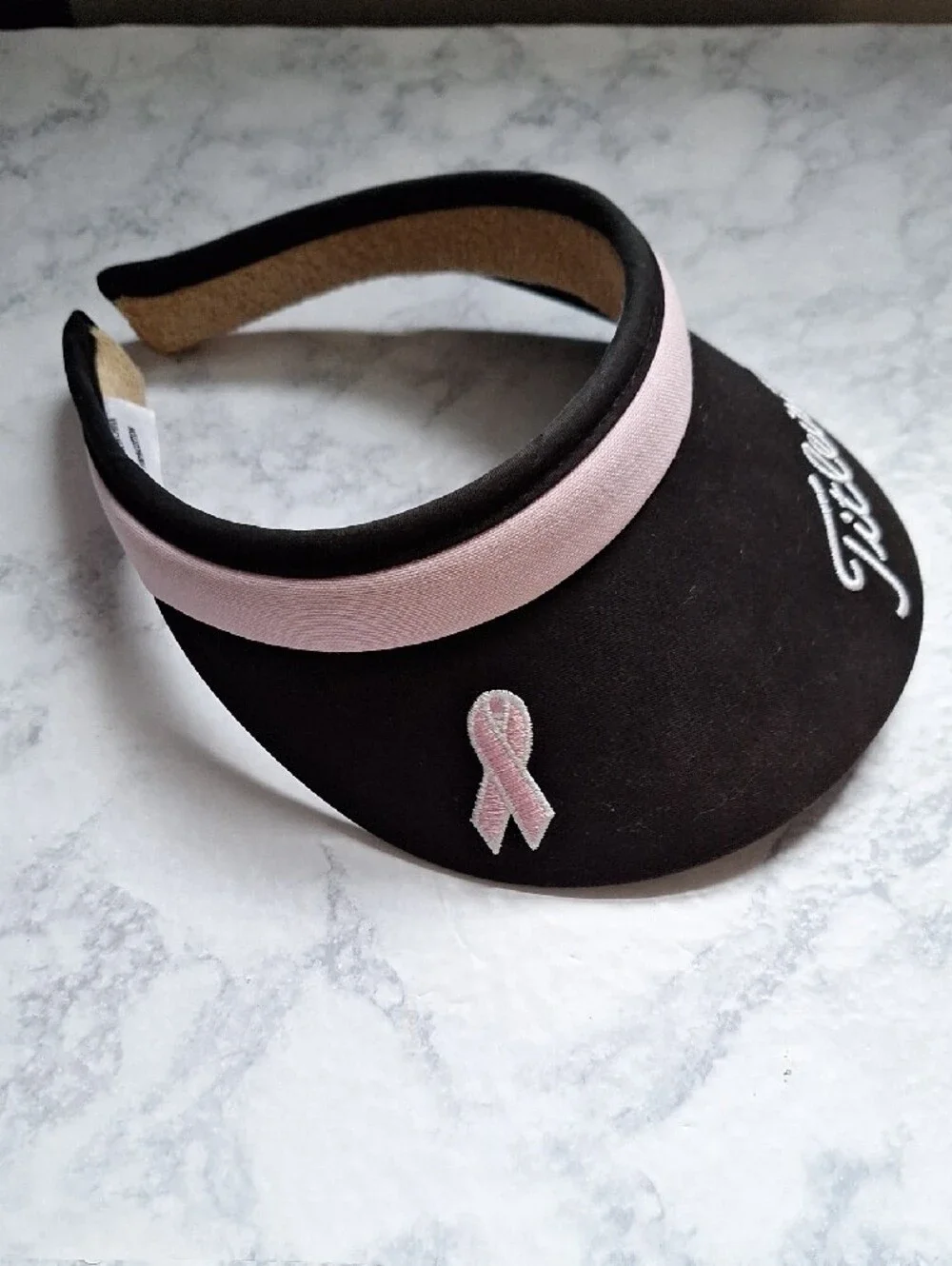 Titleist Black Visor with Pink Trim & Ribbon Accent